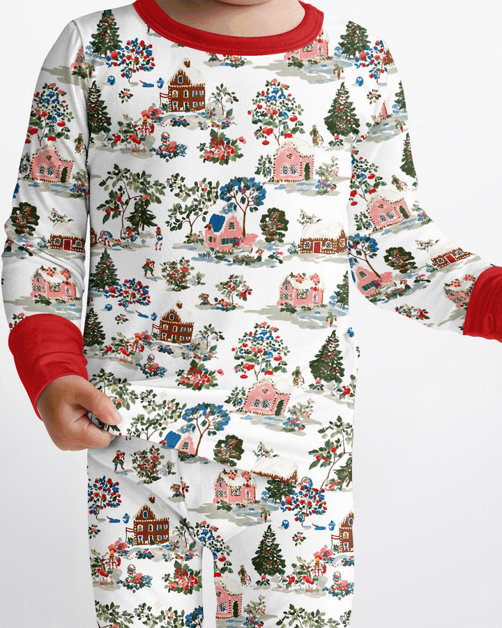 Christmas Village Winter Holiday Bamboo Two Piece Long Sleeve Pajama Set