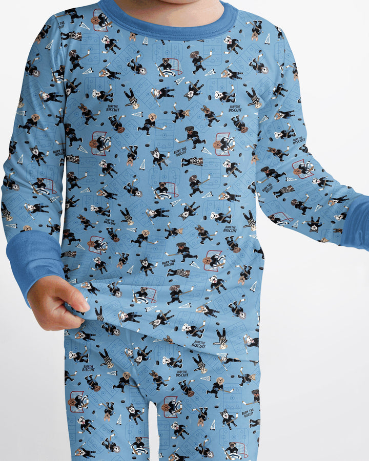 Hockey Dogs - Blue and Black Bamboo Two Piece Long Sleeve Pajama Set