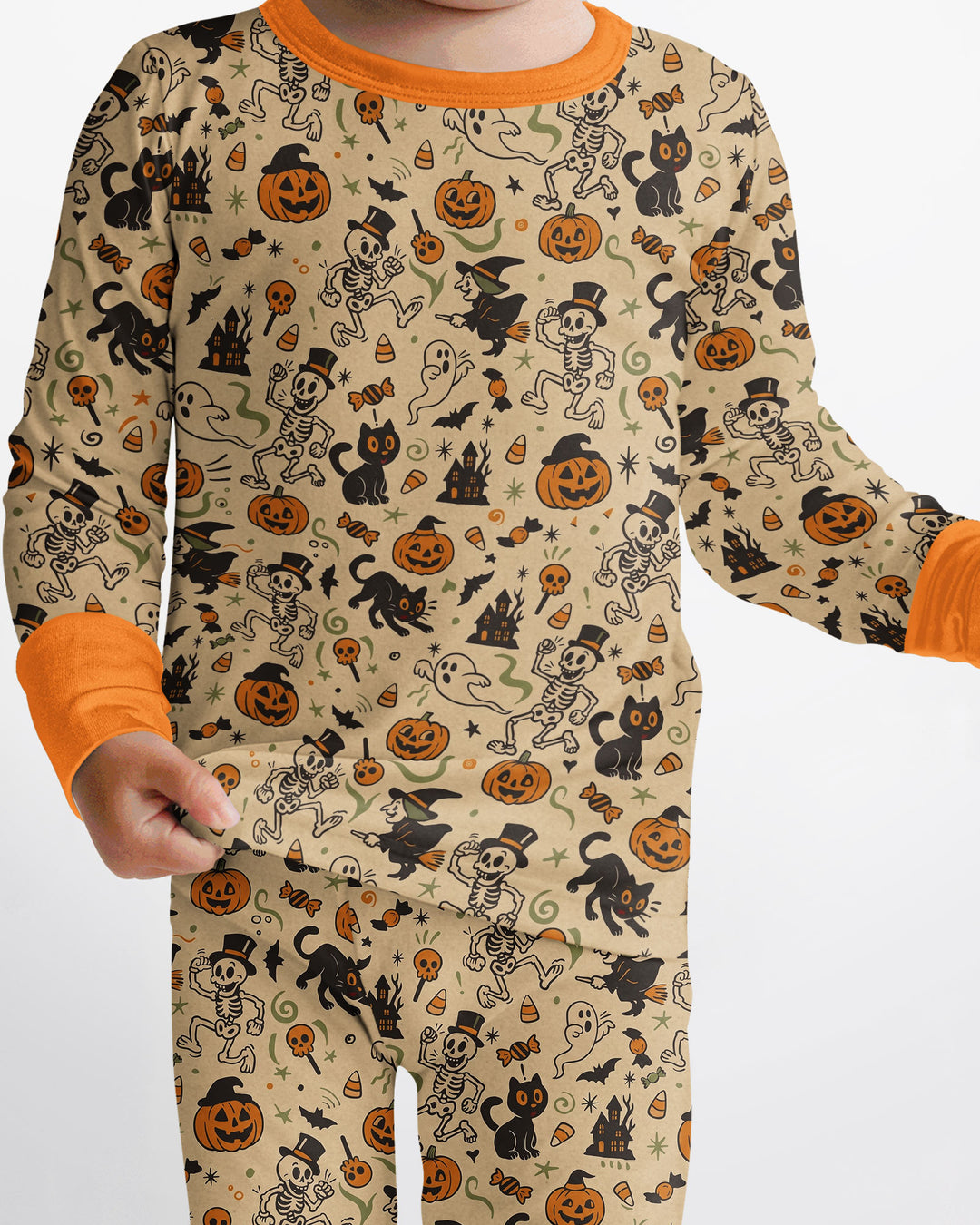 Vintage Skeleton Pumpkin Halloween Bamboo Two Piece Long Sleeve Pajama Set