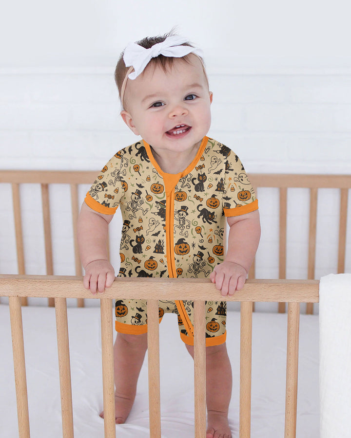 Vintage Skeleton Pumpkin Halloween Bamboo Shorty Zippy