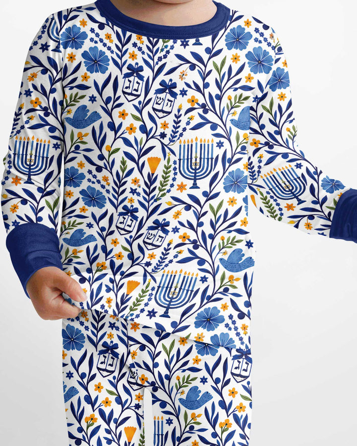 Hanukkah Toile Bamboo Two Piece Long Sleeve Pajama Set