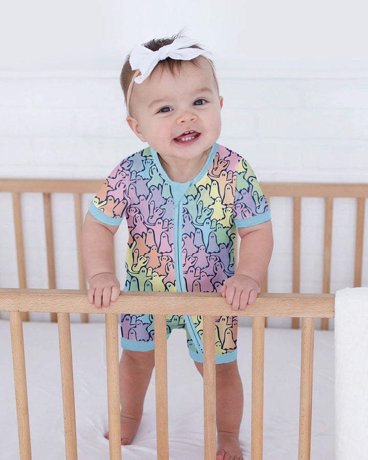 Pastel Rainbow Ghost Halloween Bamboo Shorty Zippy