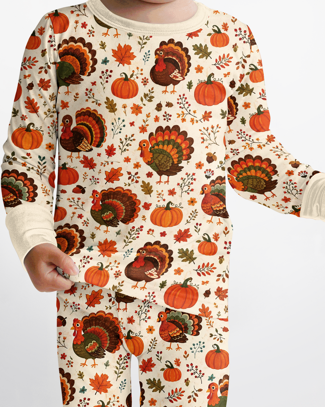 Turkey Autumn Pumpkin Bamboo Two Piece Long Sleeve Pajama Set