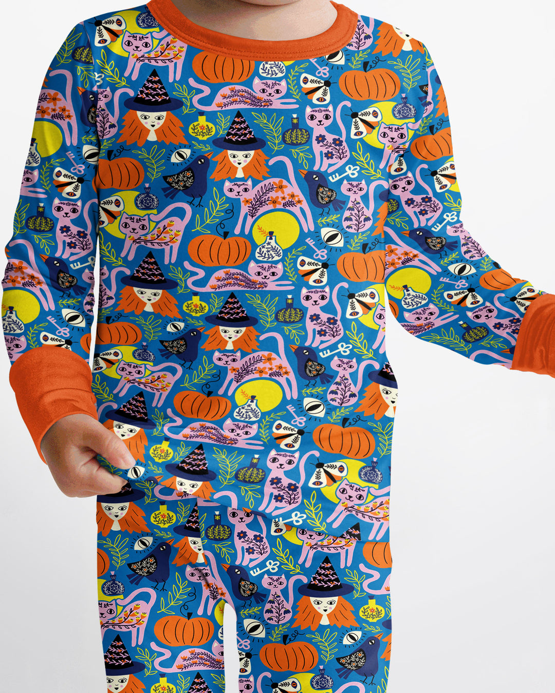 Whimsical Witch Cats Bamboo Two Piece Long Sleeve Pajama Set