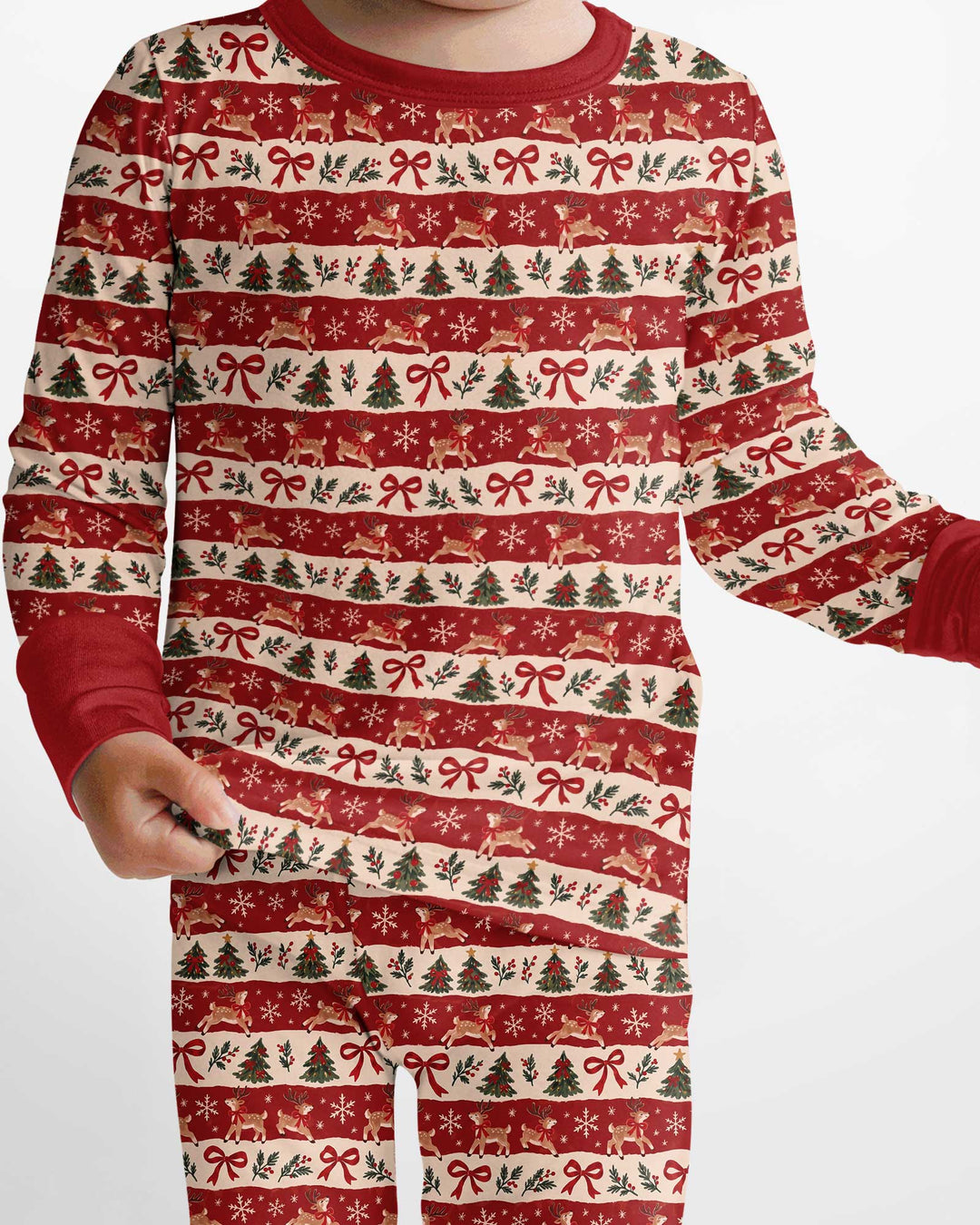 Vintage Reindeer Christmas Stripes Bamboo Two Piece Long Sleeve Pajama Set