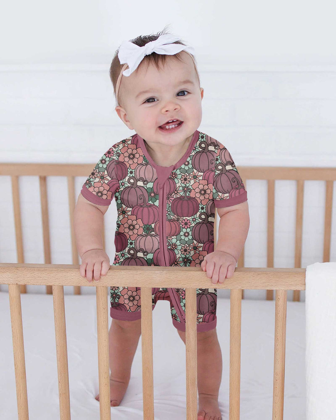 Retro Floral Pumpkin Patch Bamboo Shorty Zippy