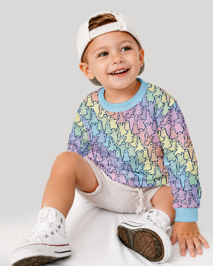 Pastel Rainbow Ghost Halloween Bamboo Crewneck Sweatshirt