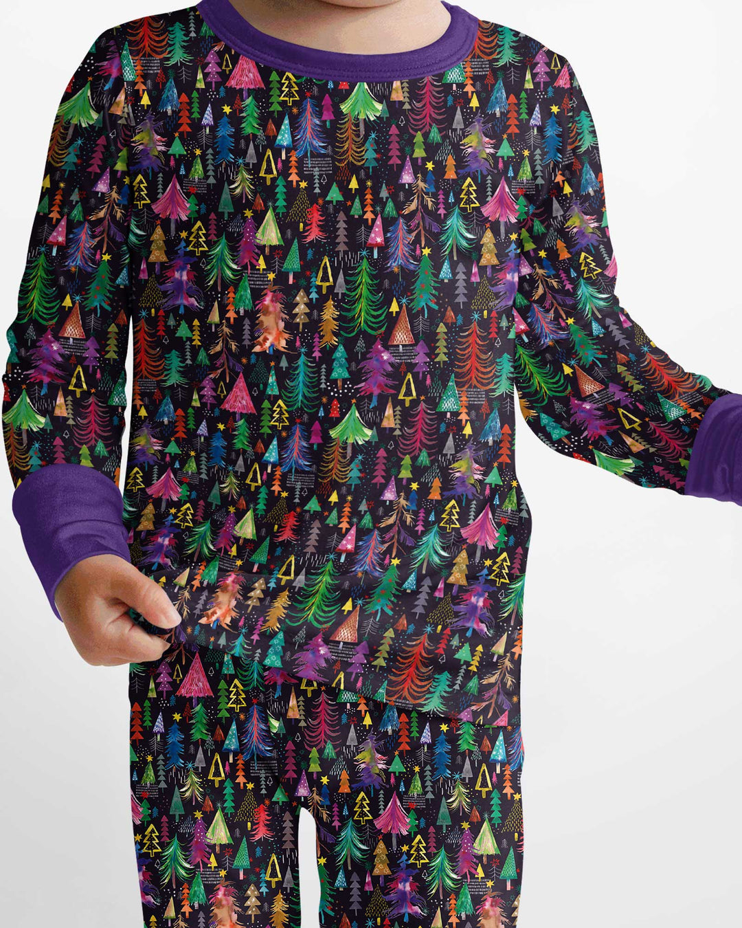 Christmas Holiday Colorful Trees Bamboo Two Piece Long Sleeve Pajama Set