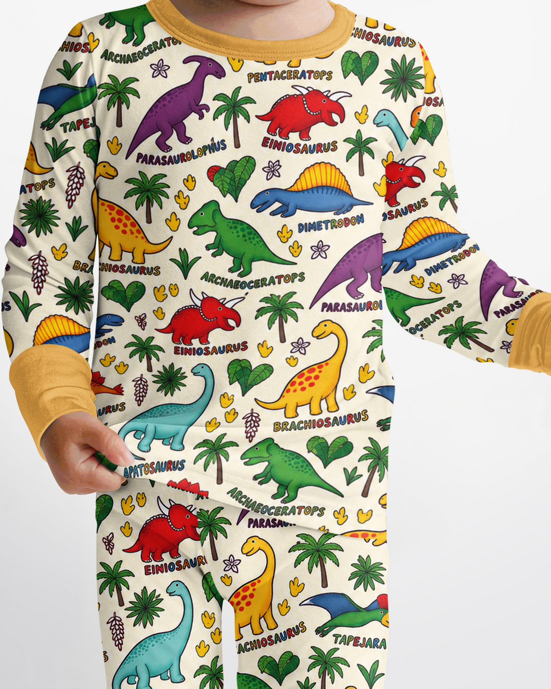 Full Dinosaur Bamboo Two Piece Long Sleeve Pajama Set