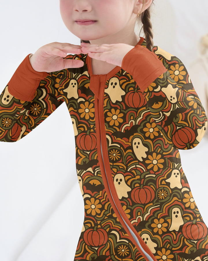 Retro Halloween Ghost Pumpkin Floral Bamboo Convertible Zippy