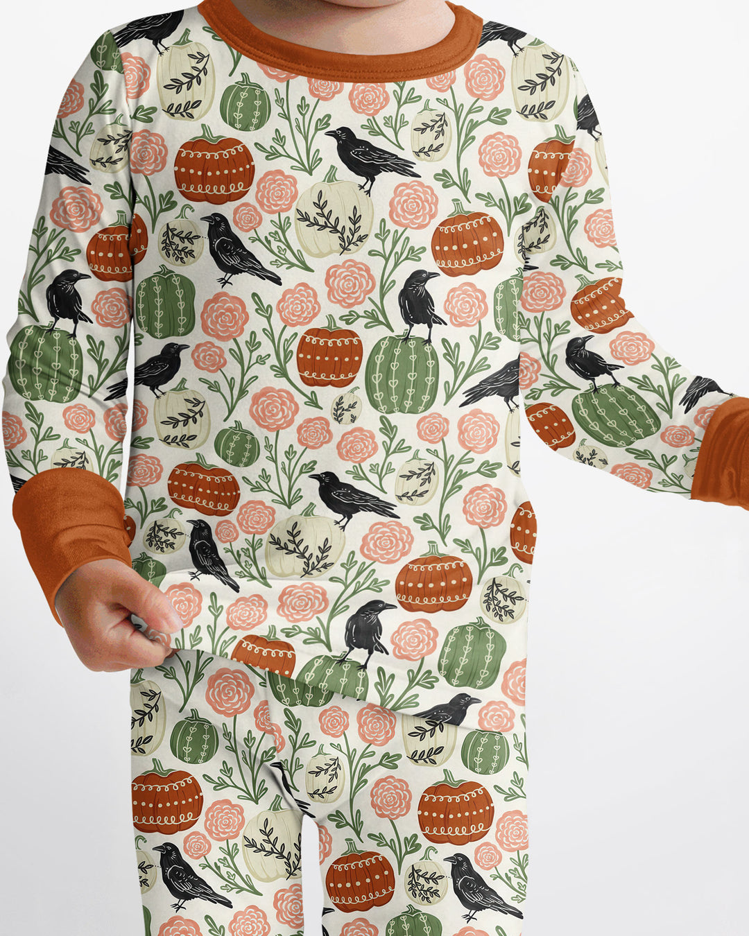 Country Crows with Mums and Pumpkins Bamboo Two Piece Long Sleeve Pajama Set