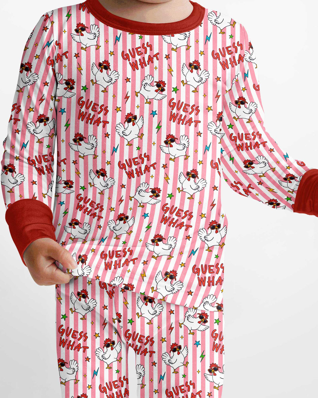 Guess What? Chicken Butt! Version Color Red Bamboo Two Piece Long Sleeve Pajama Set