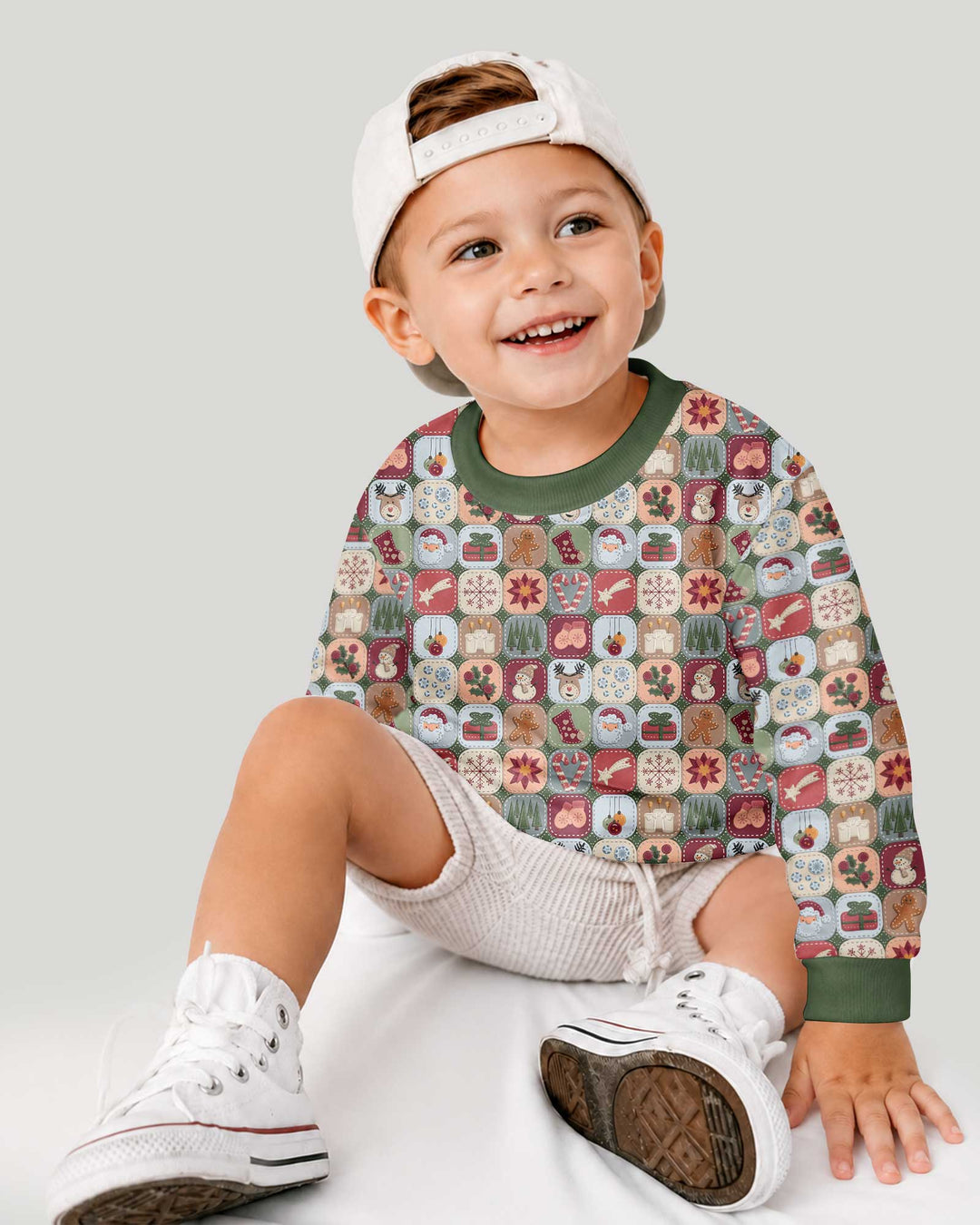 Christmas Felt Patchwork Bamboo Crewneck Sweatshirt