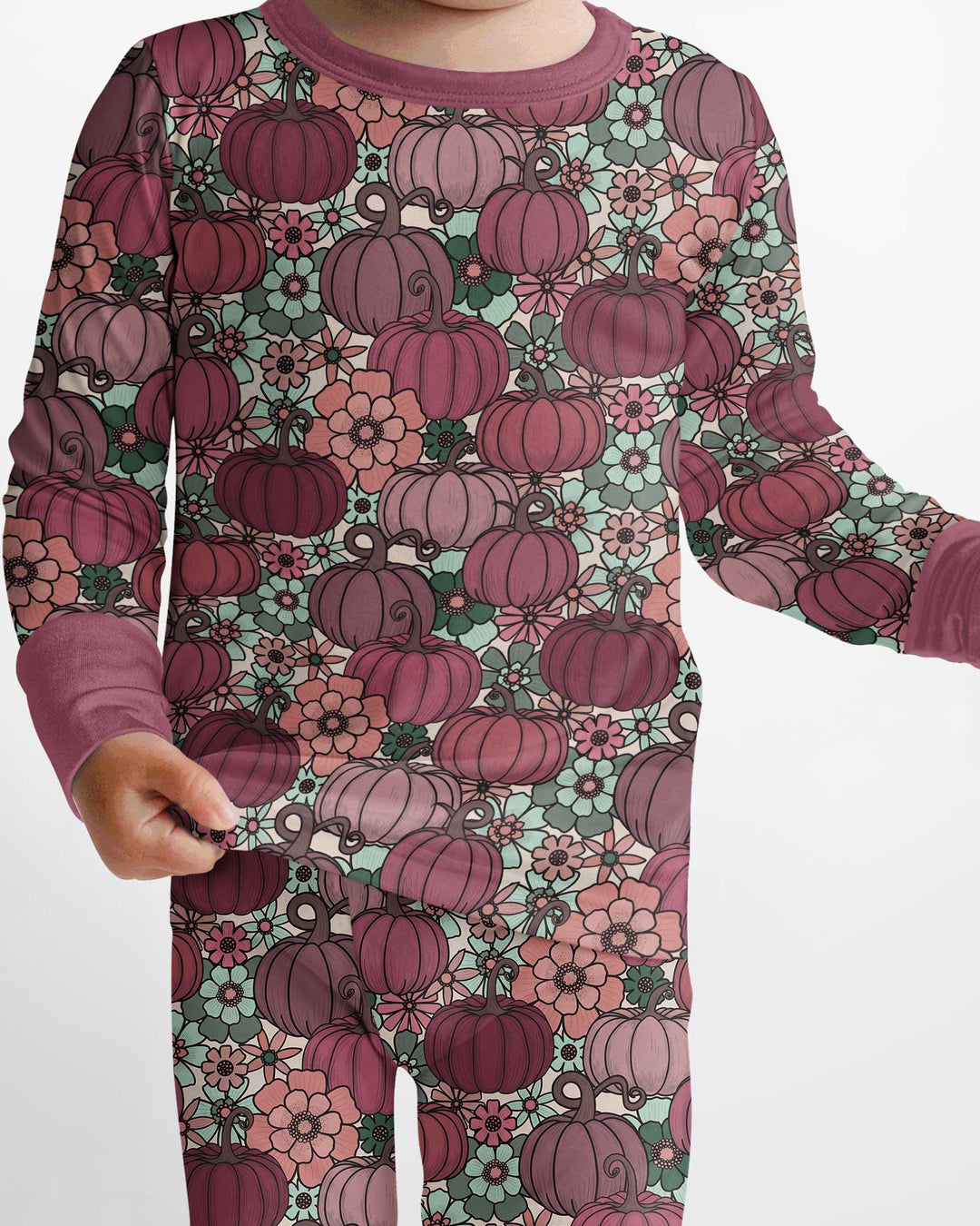 Retro Floral Pumpkin Patch Bamboo Two Piece Long Sleeve Pajama Set