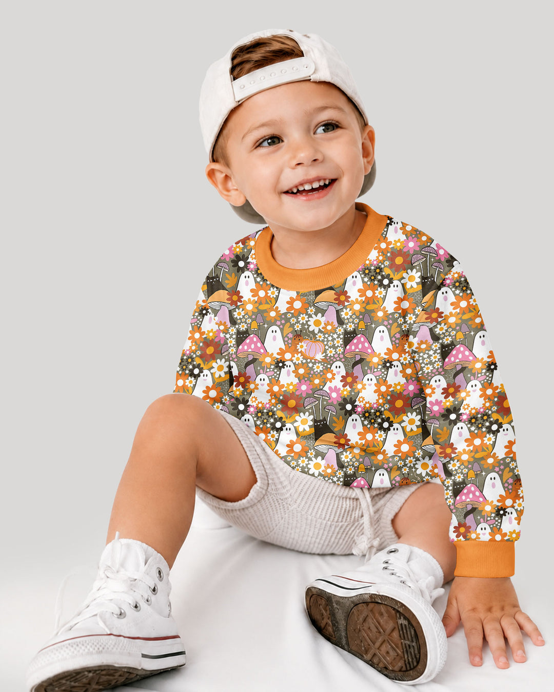Retro Ghost Mushroom Floral Halloween Bamboo Crewneck Sweatshirt