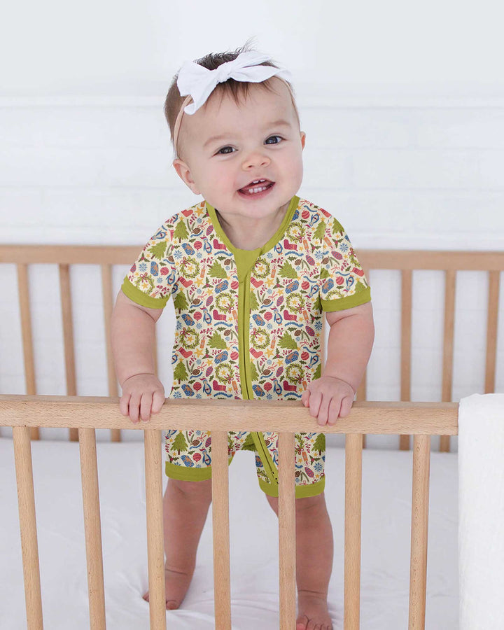 All Over Christmas Fun Bamboo Shorty Zippy