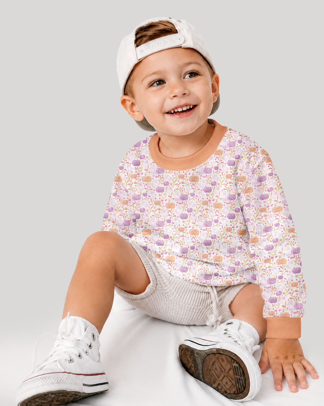 Pastel Pumpkins and Ghosts Bamboo Crewneck Sweatshirt