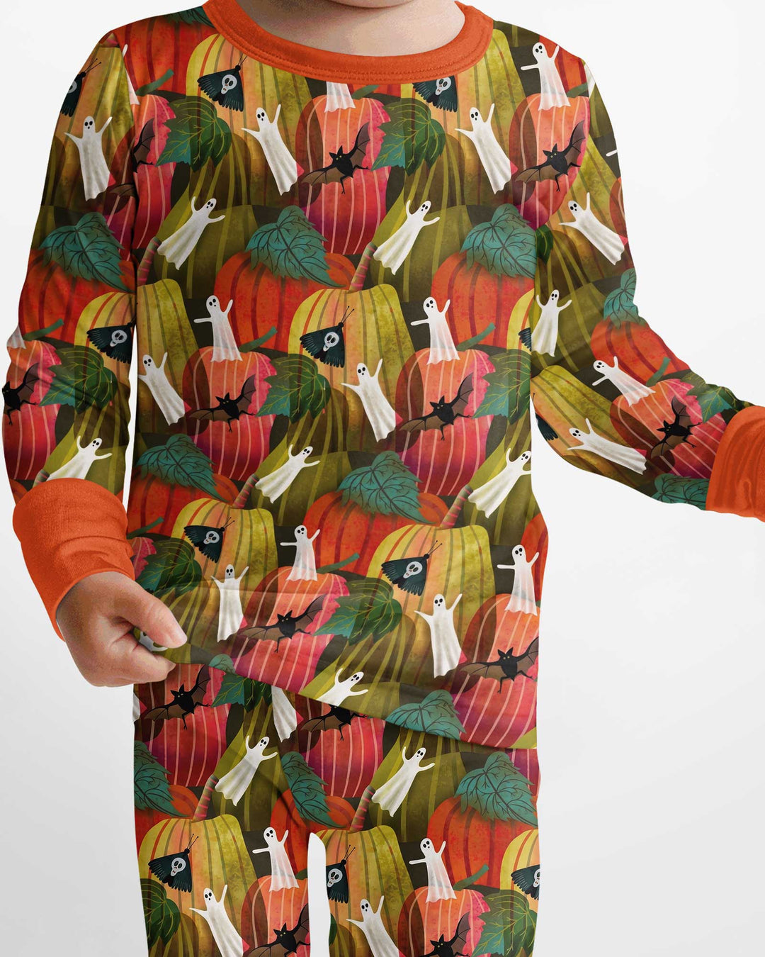 Big Pumpkin Field With Ghosts Bamboo Two Piece Long Sleeve Pajama Set