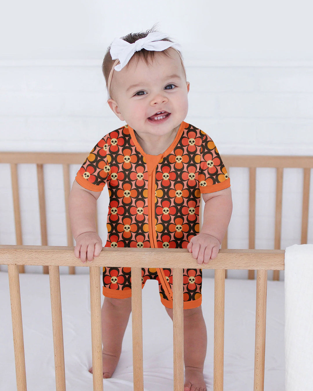 Retro Skull Flower Halloween Bamboo Shorty Zippy