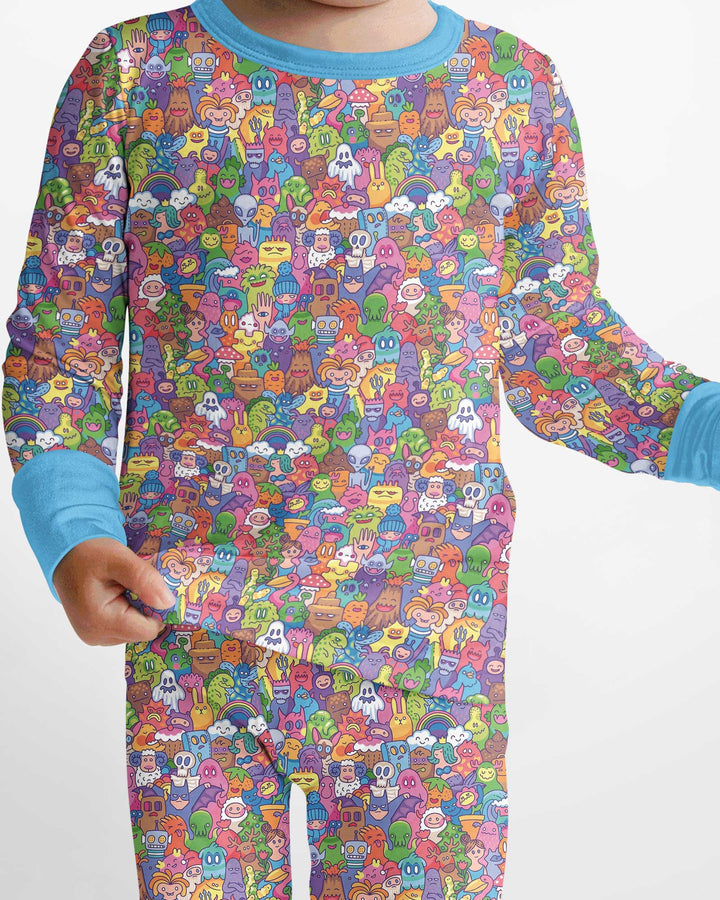 Doodle Characters Pastel Bamboo Two Piece Long Sleeve Pajama Set