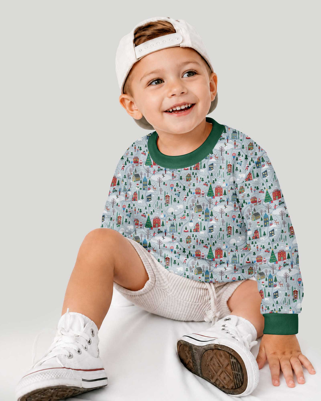 Snowy Christmas Village Map Bamboo Crewneck Sweatshirt