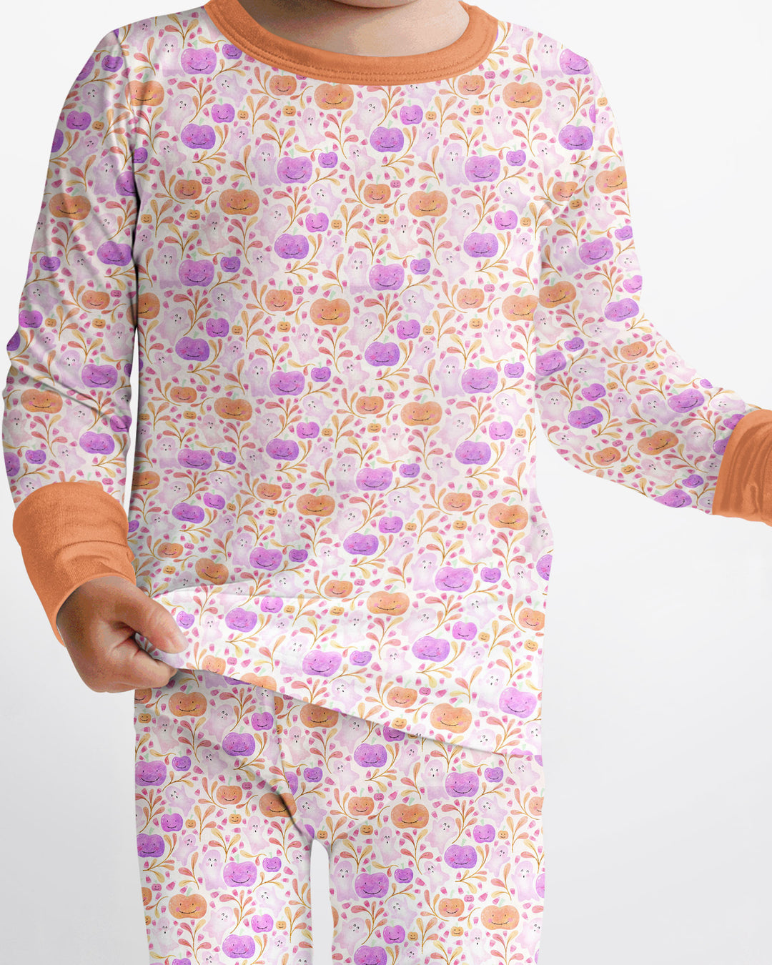 Pastel Pumpkins and Ghosts Bamboo Two Piece Long Sleeve Pajama Set