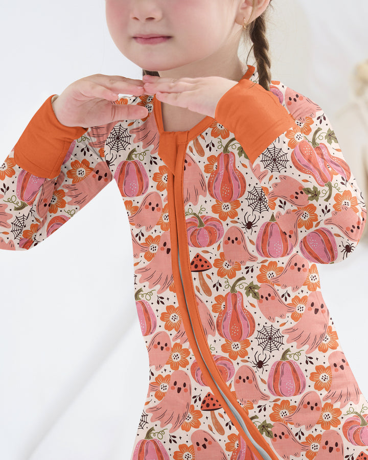 Pink Ghost Pumpkin Fall Floral Halloween Bamboo Convertible Zippy