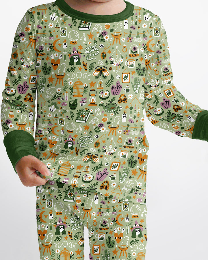 Boho Witchy Celestial Magic Floral Bamboo Two Piece Long Sleeve Pajama Set
