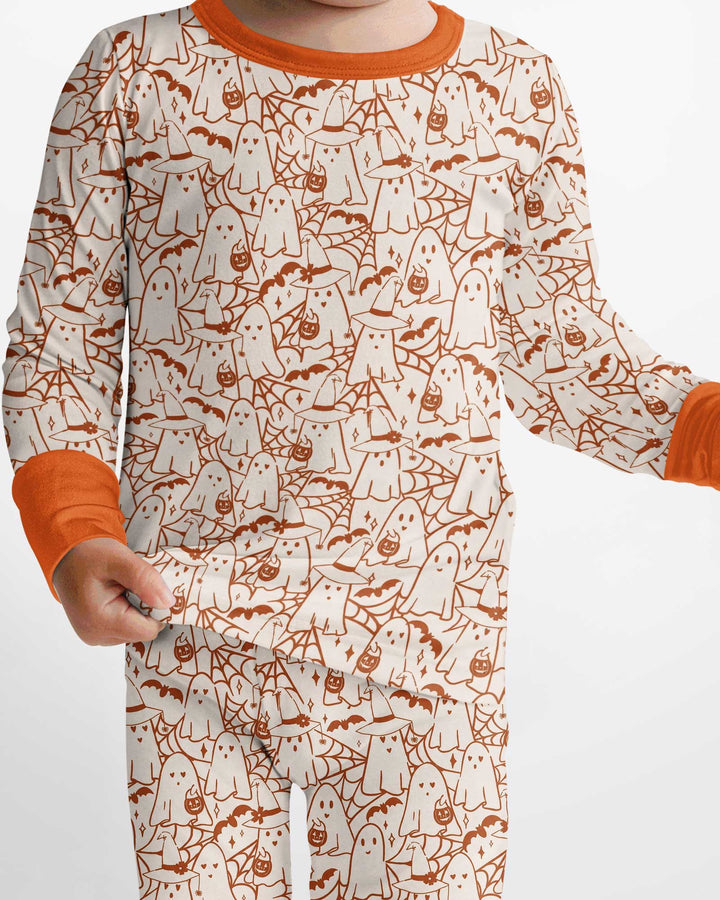 Boo Trick or Treat Ghosts Halloween Bamboo Two Piece Long Sleeve Pajama Set