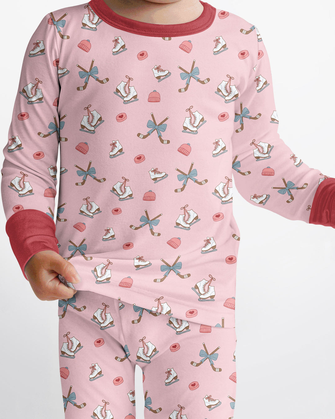 Girly Hockey Pink Bamboo Two Piece Long Sleeve Pajama Set