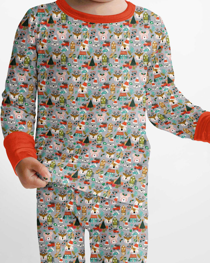 Christmas Woodland Deer Fox Bear Bamboo Two Piece Long Sleeve Pajama Set