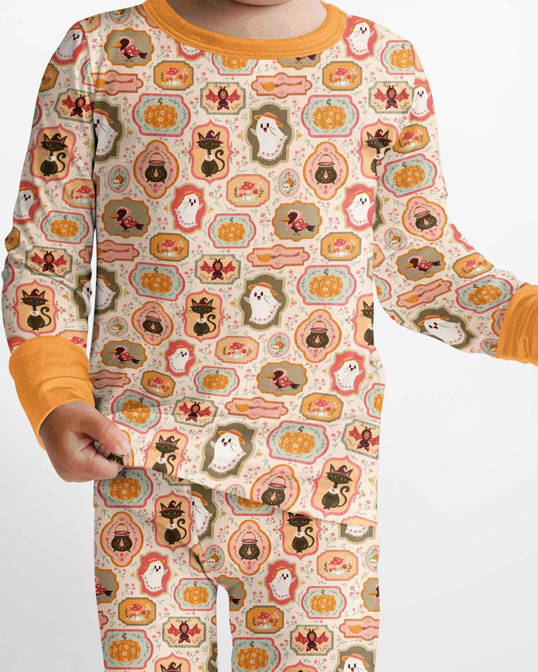 Cute Vintage Magical Cottage Style Halloween Bamboo Two Piece Long Sleeve Pajama Set