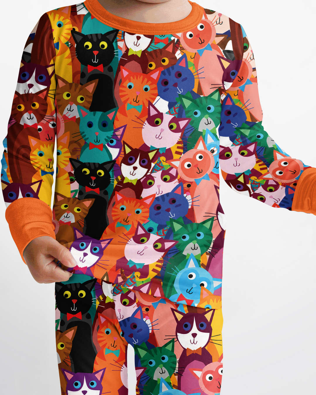 Colorful Cat Pattern Pattern Bamboo Two Piece Long Sleeve Pajama Set