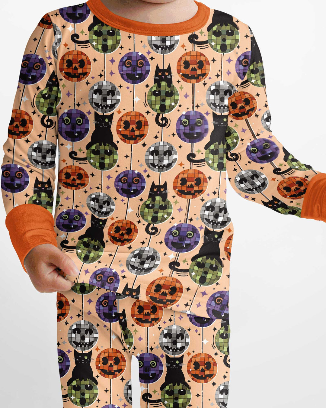 Groovy Halloween Disco Cat Bamboo Two Piece Long Sleeve Pajama Set
