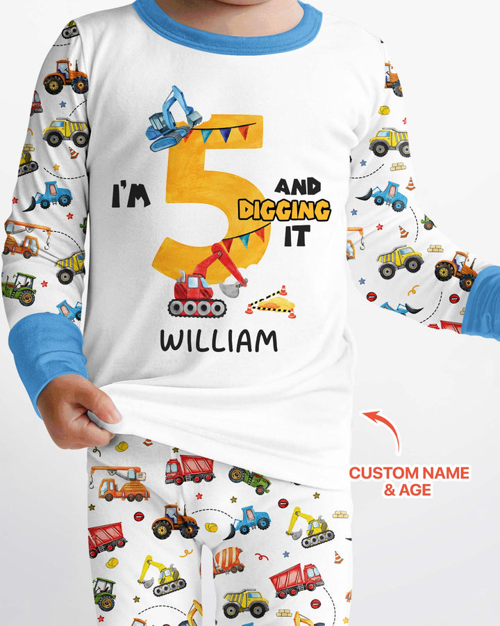 I'm Digging It Birthday - Personalized Name & Age Bamboo Two Piece Long Sleeve Pajama Set