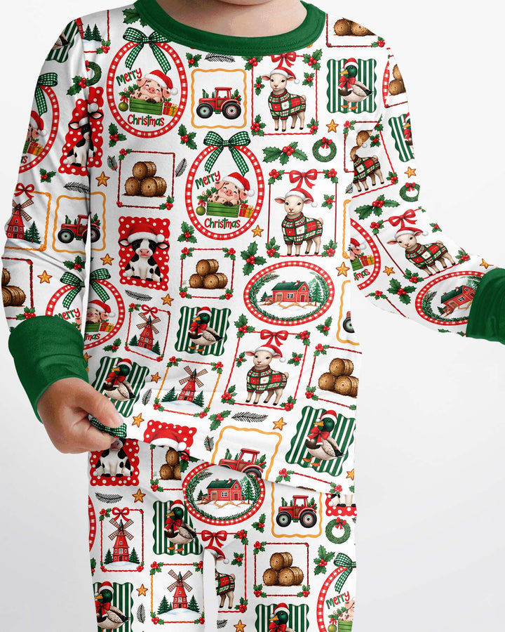 Christmas Farm Animals Bamboo Two Piece Long Sleeve Pajama Set