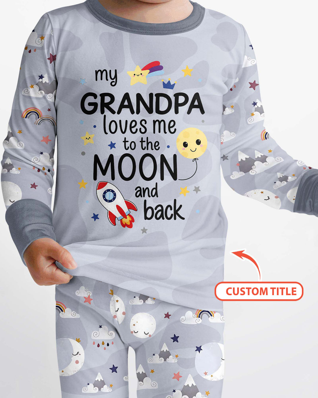 Personalized Loves To The Moon And Back Bamboo Two Piece Long Sleeve Pajama Set