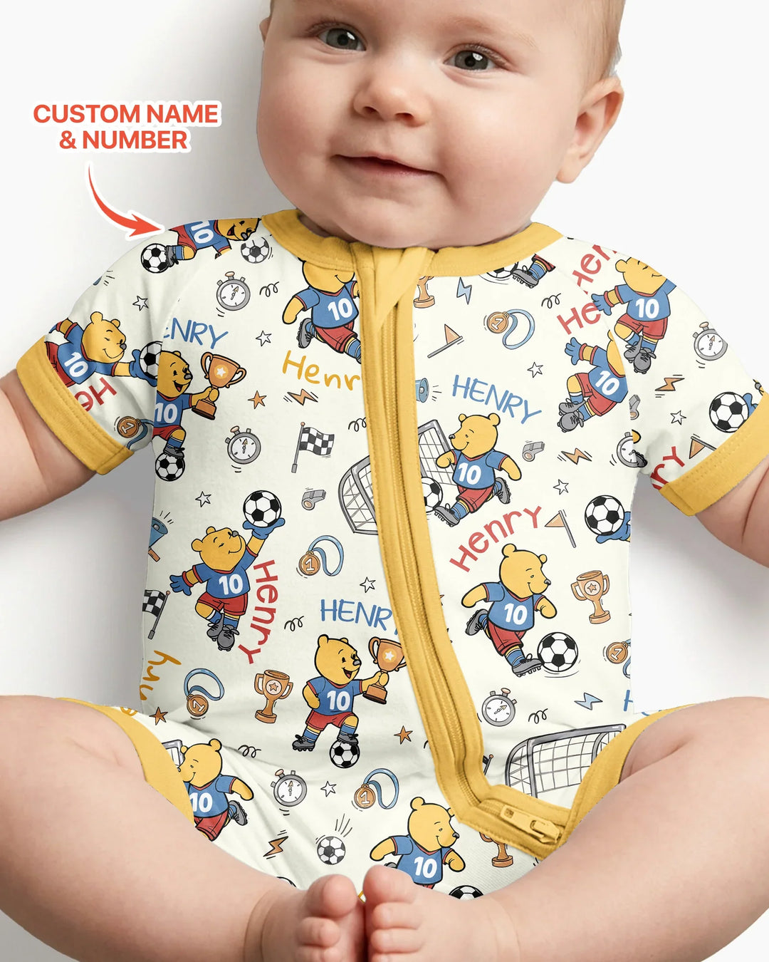 Personalized Classic Bear World Soccer Bamboo Shorty Zippy