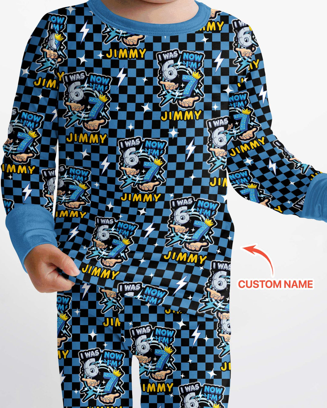 I Was 6 Now I'm 7 Boys Birthday Bamboo Two Piece Long Sleeve Pajama Set
