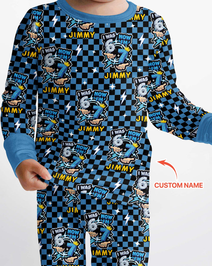I Was 6 Now I'm 7 Boys Birthday Bamboo Two Piece Long Sleeve Pajama Set
