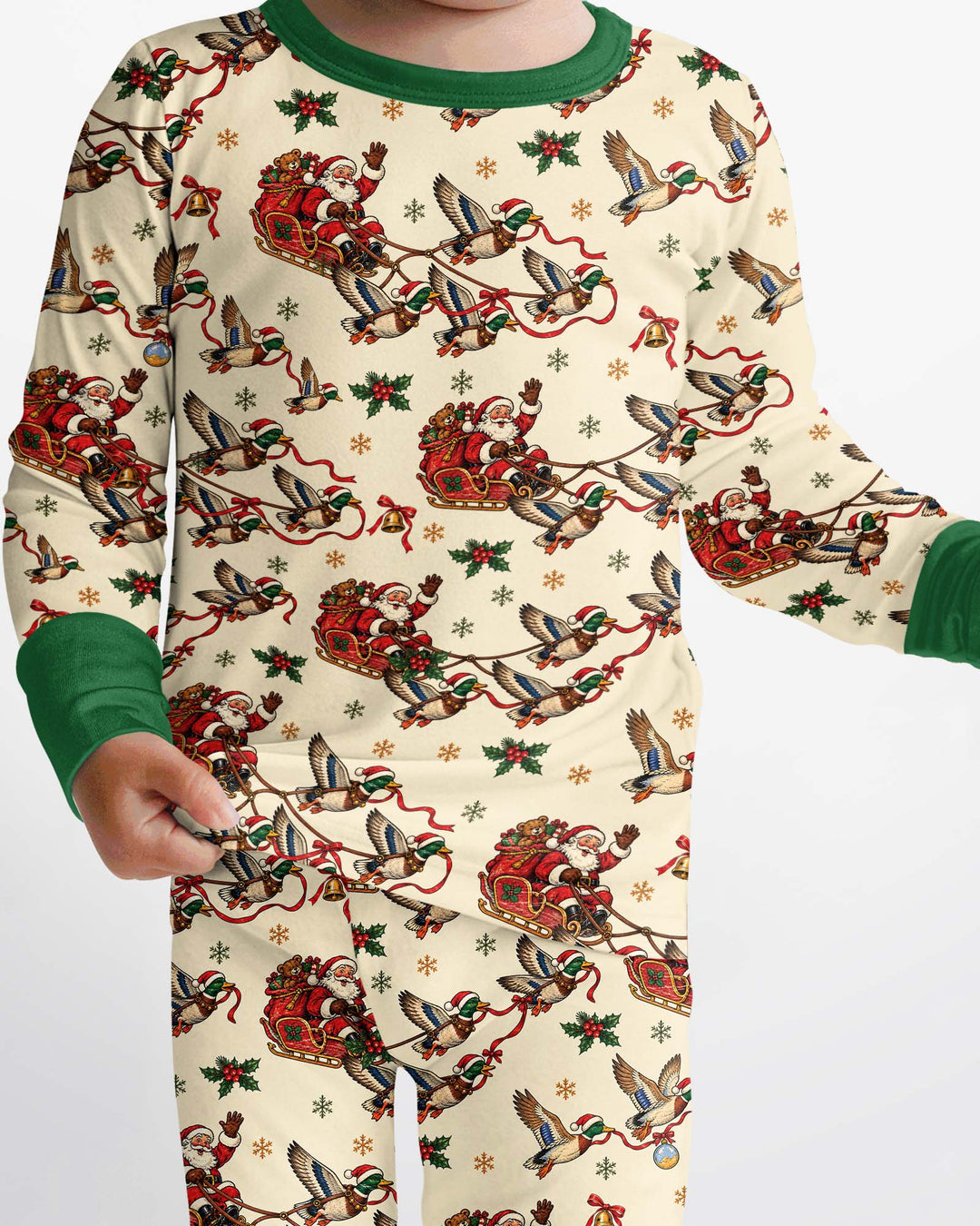 Santa Sleigh with Mallard Ducks Bamboo Two Piece Long Sleeve Pajama Set