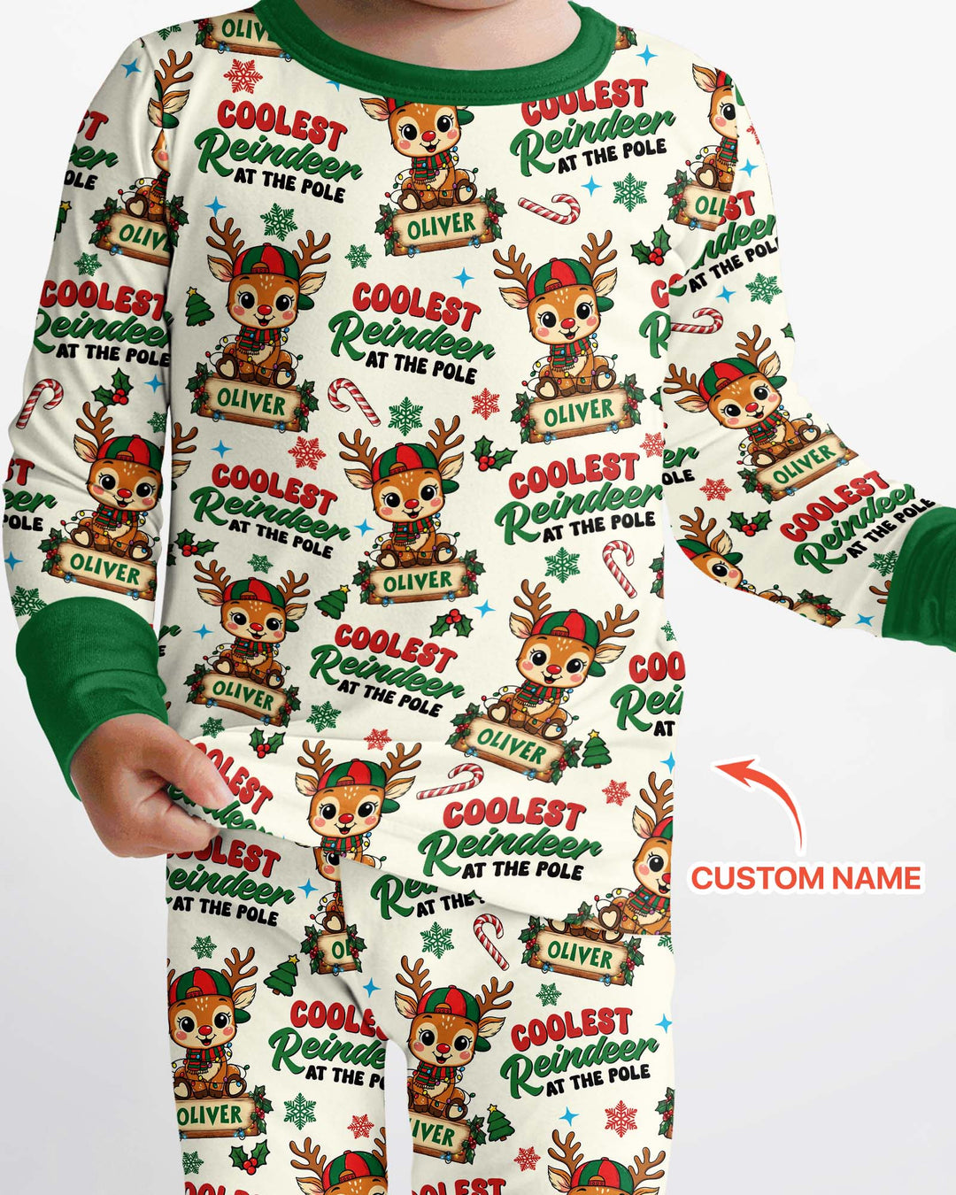 Custom Name Coolest Reindeer At The Pole Bamboo Two Piece Long Sleeve Pajama Set