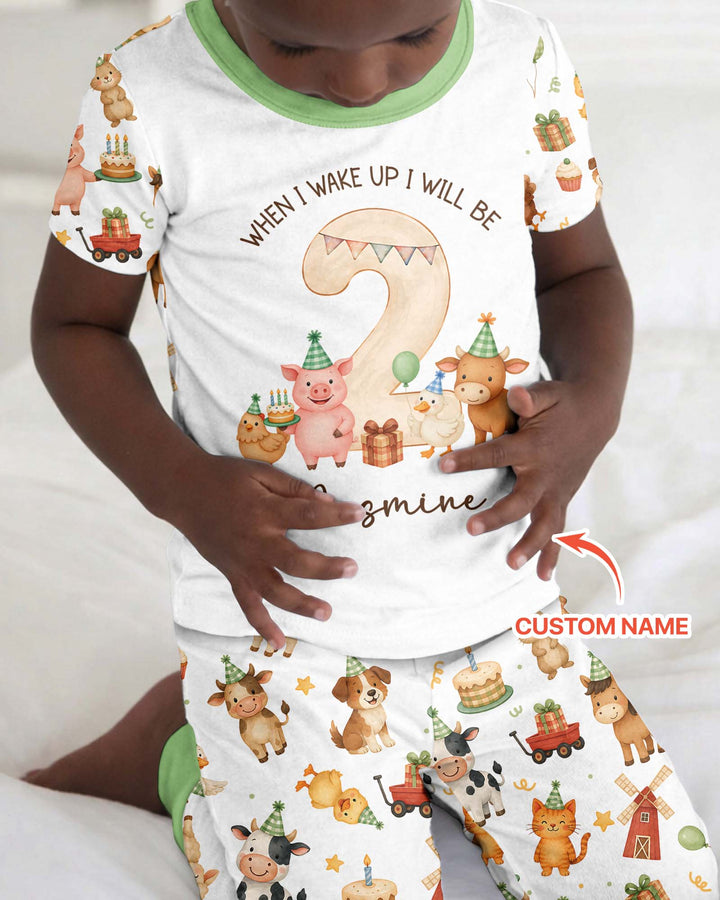Personalized Farm Animals When I Wake Up I Will Be Birthday Bamboo Two Piece Short Sleeve Pajama Set