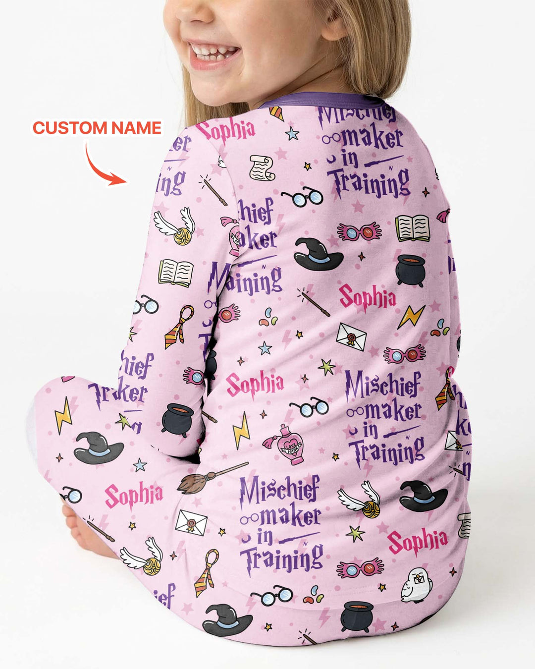 Custom Name Mischief Maker In Training Bamboo Two Piece Long Sleeve Pajama Set