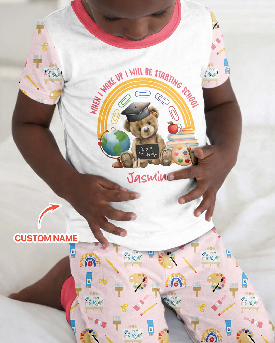 Custom Name When I Wake Up I Will Be Starting School Bamboo Two Piece Short Sleeve Pajama Set