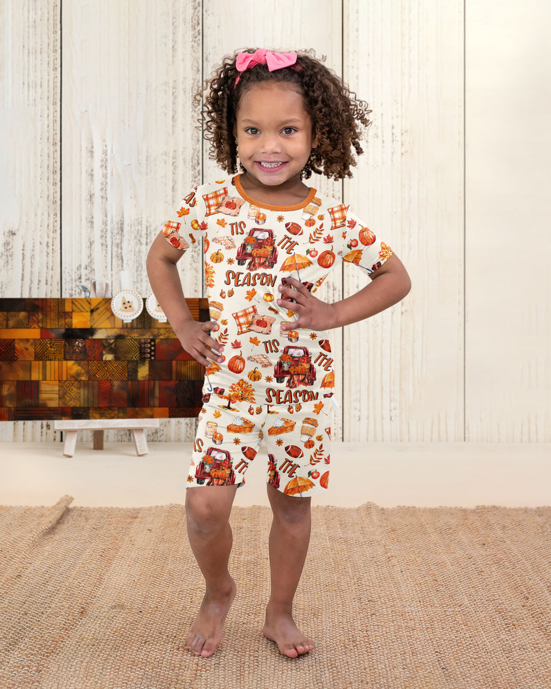 Fall Tis the Season Bamboo Two Piece Short Sleeve Shorts Pajama Set