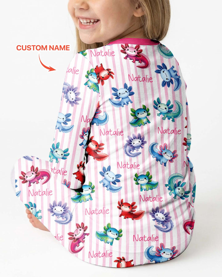 Cute Axololt Custom Name Bamboo Two Piece Long Sleeve Pajama Set