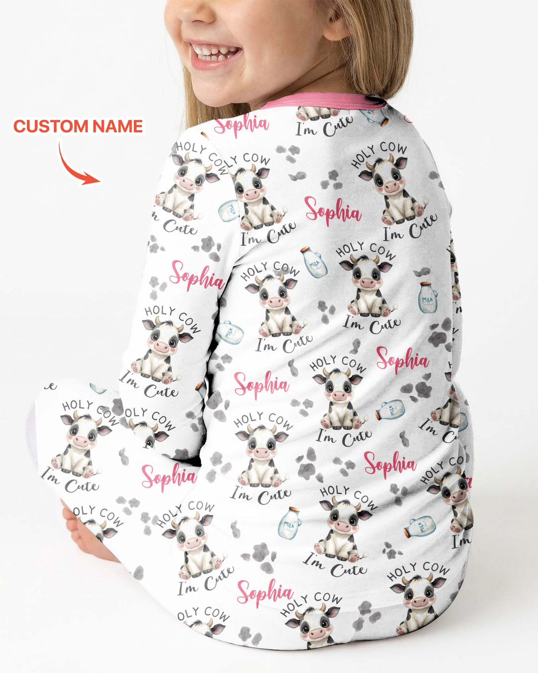 Holy Cow I'm Cute Custom Name Bamboo Two Piece Long Sleeve Pajama Set
