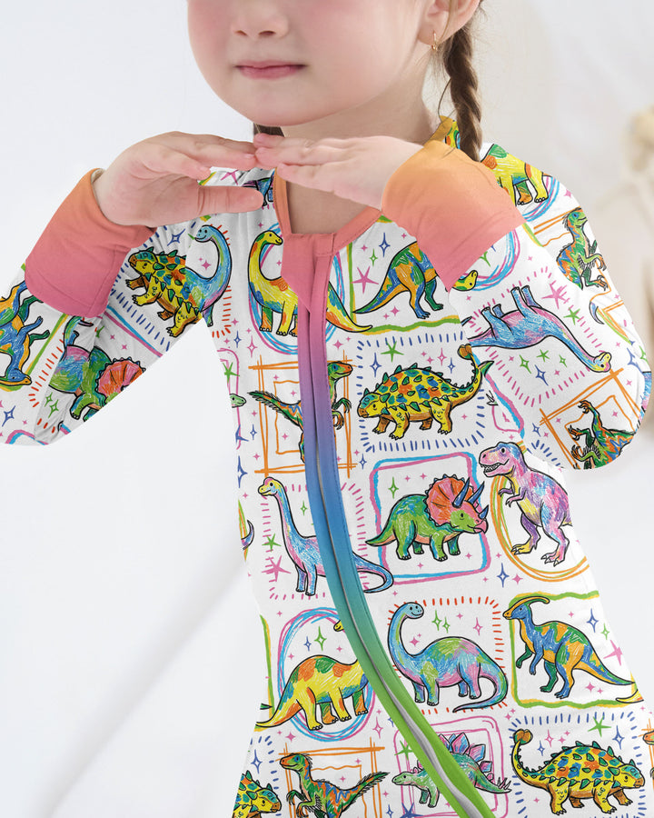 Dinosaur Colorful Stamps Bamboo Convertible Zippy