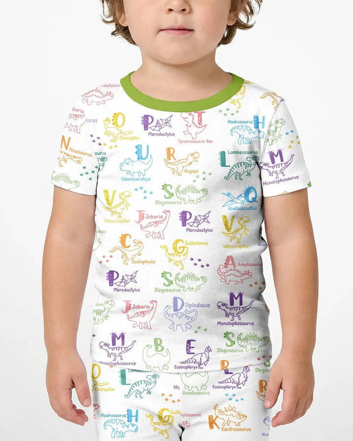 Dino Alphabet ABC Bamboo Two Piece Short Sleeve Shorts Pajama Set